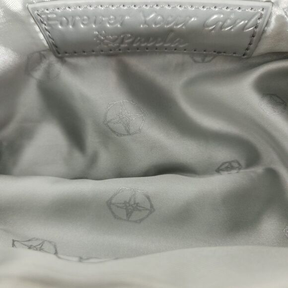 Forever Your Girl by Paula Abdul Silver Studded Clutch Bag Black Patent Zip - Picture 9 of 11